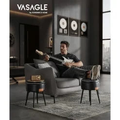 Pavil Pallar>VASAGLE Storage Ottoman, Vanity Chair Pall, Rund Storage Seat, Laster 330 lb, Ink Svart