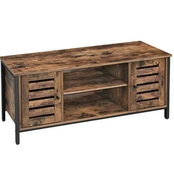 Pavil Tv-Bänkar>VASAGLE TV-bänk, TV-konsolenhet med hyllor, skåp, rustikt brunt och svart