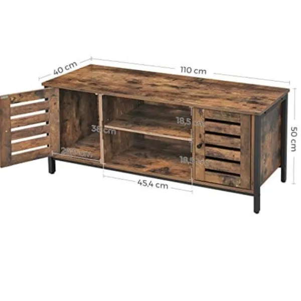 Pavil Tv-Bänkar>VASAGLE TV-bänk, TV-konsolenhet med hyllor, skåp, rustikt brunt och svart