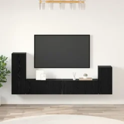 vidaXL Tv-Bänkar>Vägg TV Skåp Väggmonterad 3 pcs Svart Ek Konstruerat trä