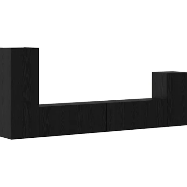 vidaXL Tv-Bänkar>Vägg TV Skåp Väggmonterad 3 pcs Svart Ek Konstruerat trä