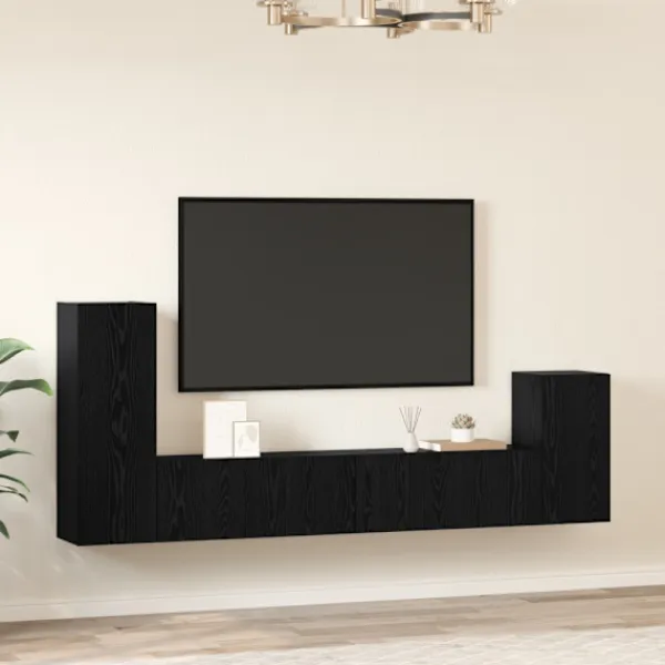 vidaXL Tv-Bänkar>Vägg TV Skåp Väggmonterad 3 pcs Svart Ek Konstruerat trä