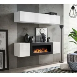 AC-DÉCO Tv-Bänkar>Väggenhet - FLY N - 1 väggförvaring - 1 TV-bänk - Vit