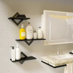 Hyllor>Vägghylla i set om 3, flytande trähylla, stabil hänghylla Svart