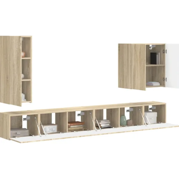 vidaXL Tv-Bänkar>Väggmonterad 6 pcs Sonoma-ek