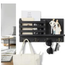 Hyllor>Väggmonterad nyckelhållare med hylla och stora krokar