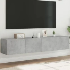 vidaXL Tv-Bänkar>Väggmonterad tv-bänk LED 2 st betonggrå 80x35x31 cm