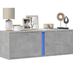 vidaXL Tv-Bänkar>Väggmonterad tv-bänk LED betonggrå 100x31x35 cm