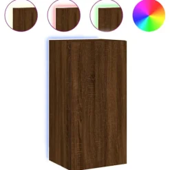 vidaXL Tv-Bänkar>Väggmonterad tv-bänk LED brun ek 40,5x35x80 cm