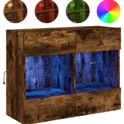 vidaXL Tv-Bänkar>Väggmonterad tv-bänk LED rökfärgad ek 78,5x30x60,5 cm