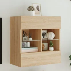 vidaXL Tv-Bänkar>Väggmonterad tv-bänk LED sonoma-ek 58,5x30x60,5 cm