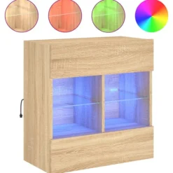 vidaXL Tv-Bänkar>Väggmonterad tv-bänk LED sonoma-ek 58,5x30x60,5 cm