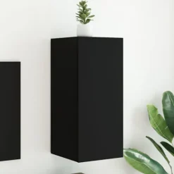 vidaXL Tv-Bänkar>Väggmonterad tv-bänk LED svart 30,5x35x70 cm