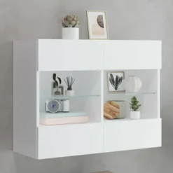 vidaXL Tv-Bänkar>Väggmonterad tv-bänk LED vit 78,5x30x60,5 cm