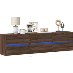 vidaXL Tv-Bänkar>Väggmonterad tv-bänk LEDs brun ek 180x31x45 cm