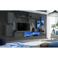 AC-DÉCO Tv-Bänkar>Väggmonterad TV-möbel Set Switch XXV - L 280 x P 40 x H 140 cm - Grå