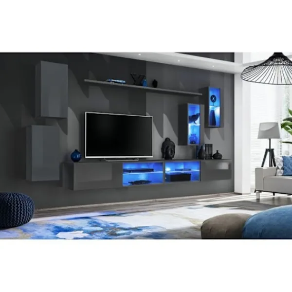 AC-DÉCO Tv-Bänkar>Väggmonterad TV-möbel Set Switch XXV - L 280 x P 40 x H 140 cm - Grå