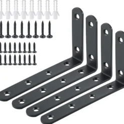 Hyllor>Väggmonterade hyllkonsoler Stämplad metallkonsol Hörnfäste för hängande hylla, 125 mm x 75 mm, rostfritt stål matt svart finish, 4 st