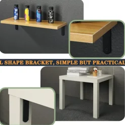 Hyllor>Väggmonterade hyllkonsoler Stämplad metallkonsol Hörnfäste för hängande hylla, 125 mm x 75 mm, rostfritt stål matt svart finish, 4 st