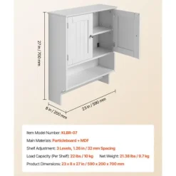 DUOKU Skåp>Väggmonterat badrumsskåp - - KLBR-07 - 2 dörrar - Justerbar hylla - Hängande förvaring