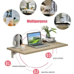 YIXI Småbord>Väggmonterat fällbart bord Höstlövsbord, Fällbart bord i trä, Vägg (Vit)