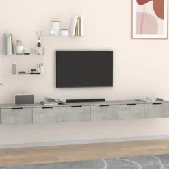 vidaXL Tv-Bänkar>Väggskåp 2 st betonggrå 102x30x20 cm konstruerat trä