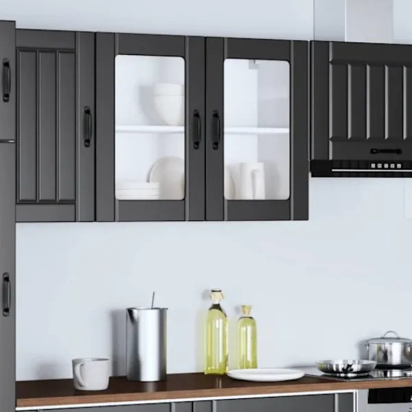 vidaXL Skåp>Väggskåp för kök med glasdörr Lucca svart konstruerat trä