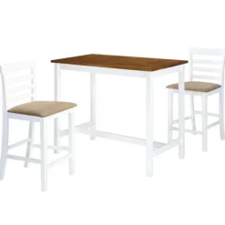 vidaXL Matgrupper>Barbord och stolar set 3 delar massivt trä brun och vit