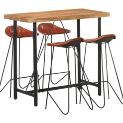 vidaXL Matgrupper>Bargrupp massivt trä och äkta läder