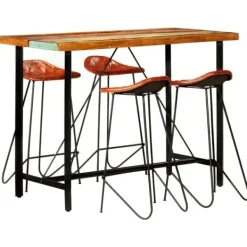 vidaXL Matgrupper>Barmöbler 5 delar massivt återvunnet trä och äkta läder