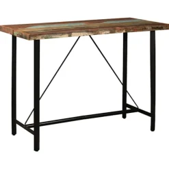 vidaXL Matgrupper>Barmöbler 5 delar massivt återvunnet trä och äkta läder