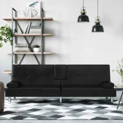 vidaXL Soffor>Bäddsoffa med mugghållare konstläder