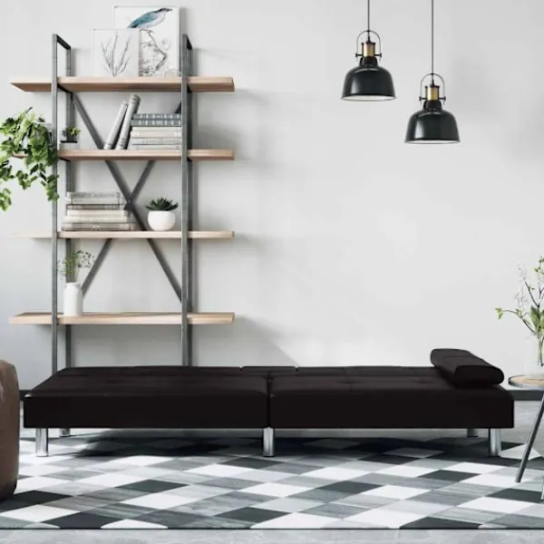 vidaXL Soffor>Bäddsoffa med mugghållare konstläder