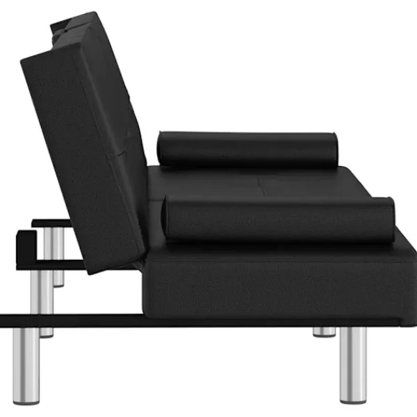 vidaXL Soffor>Bäddsoffa med mugghållare konstläder