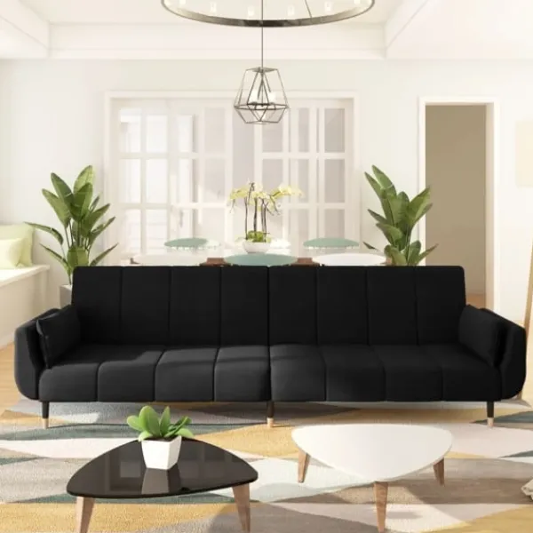 vidaXL Soffor>Bäddsoffa 2-sits med två kuddar sammet