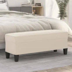 vidaXL Balkongmöbler>Bänk Gräddvit 100x35x41 cm mikrofibertyg