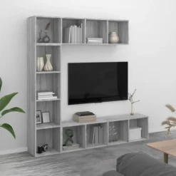 vidaXL Tv-Bänkar>Bokhylla/TV-bänk 3 delar set grå sonoma 180x30x180 cm Grå
