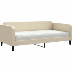 vidaXL Soffor>Dagbädd med madrass gräddvit 100x200 cm tyg