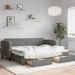 vidaXL Soffor>Dagbädd utdragbar med lådor mörk 80x200 cm tyg