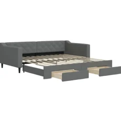 vidaXL Soffor>Dagbädd utdragbar med lådor mörk 100x200 cm tyg