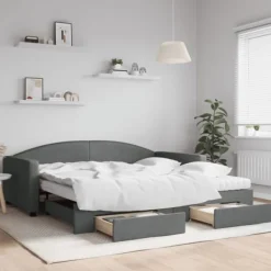 vidaXL Soffor>Dagbädd utdragbar med lådor mörk 100x200 cm tyg