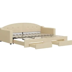 vidaXL Soffor>Dagbädd utdragbar med lådor gräddvit 90x200 cm tyg Kräm
