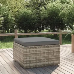 vidaXL Sittpuffar>Fotpall med dyna för trädgården 55x55x30 cm konstrotting
