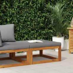 vidaXL Pallar>Fotpall med mörk dyna massivt akaciaträ