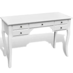 vidaXL Kontorsmöbler>Franskt skrivbord i trä med böjda ben och 5 lådor