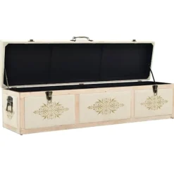 vidaXL Kistor & Koffertar>Förvaringsbänk 110 cm krämfärgad massiv gran och tyg