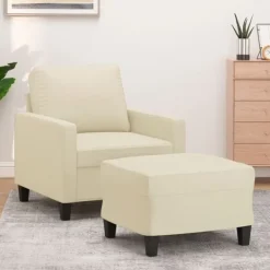 vidaXL Fåtöljer>Fåtölj med fotpall gräddvit 60 cm konstläder