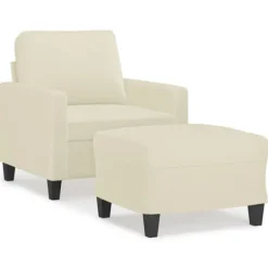 vidaXL Fåtöljer>Fåtölj med fotpall gräddvit 60 cm konstläder