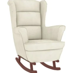 vidaXL Fåtöljer>Gungstol med ryggstöd Gräddvit sammet och massivt trä