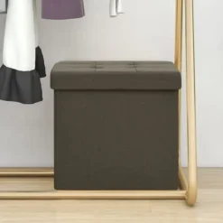 vidaXL Pallar>Hopfällbar förvaringspall mörk konstlinne